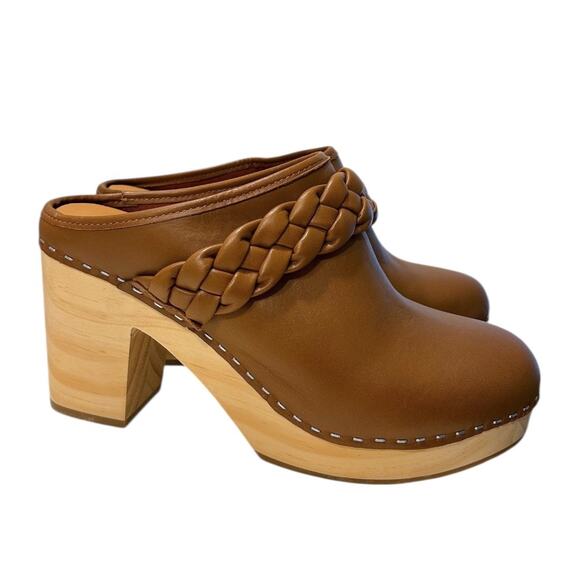 Dolce Vita Hila Leather Platform Clogs Women’s 9 Brown Wooden Block Heel NEW - Picture 2 of 9